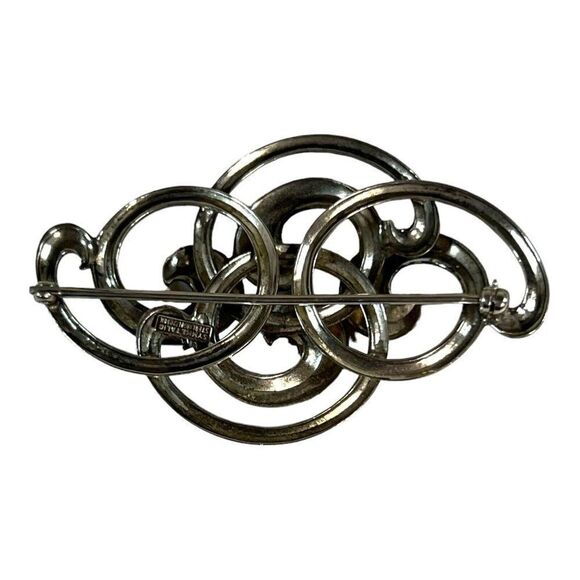 Symmetalic Art Deco Swirl Statement Sterling Silver 1/20 14K Pin Brooch 2.5” - Picture 2 of 7